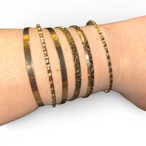 Set of 6 Mixed Texture Gold-Tone Open Cuff Bangles and 2 thick bangles